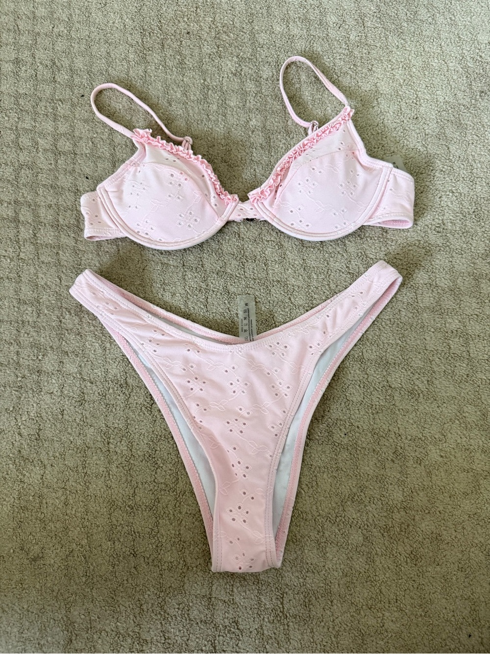 SHEIN Light Pink Eyelet Ruffle Bikini Set